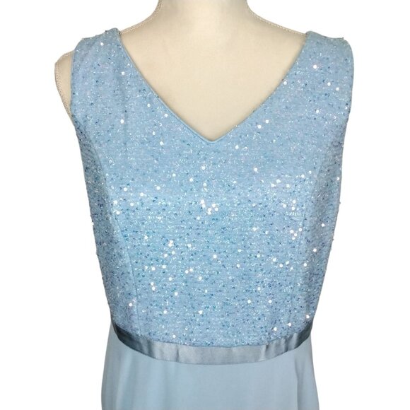 Womens XL Sleeveless Light Blue Chiffon Dress W/ Sequin Bodice & Zipper Back - Picture 5 of 9